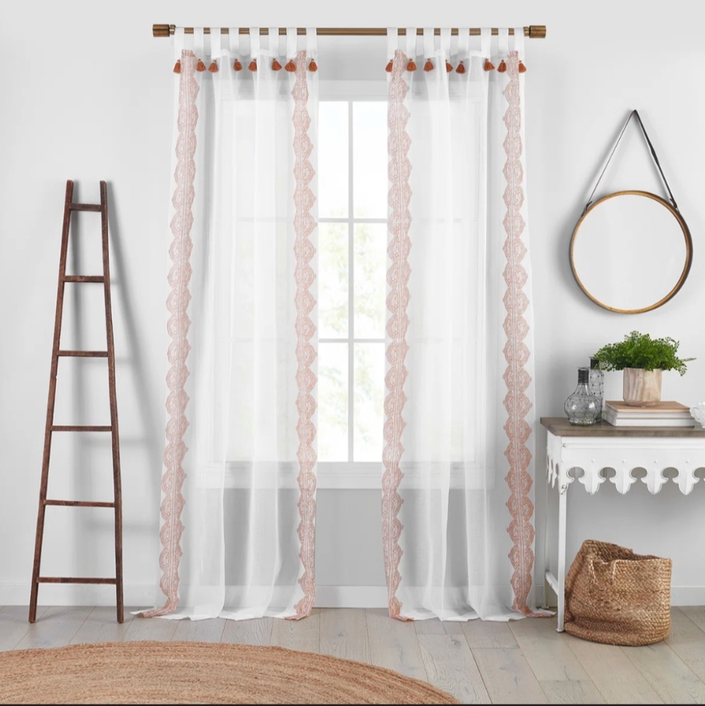 Elegant/ Bohemian Sheer White and Terracotta  Curtains